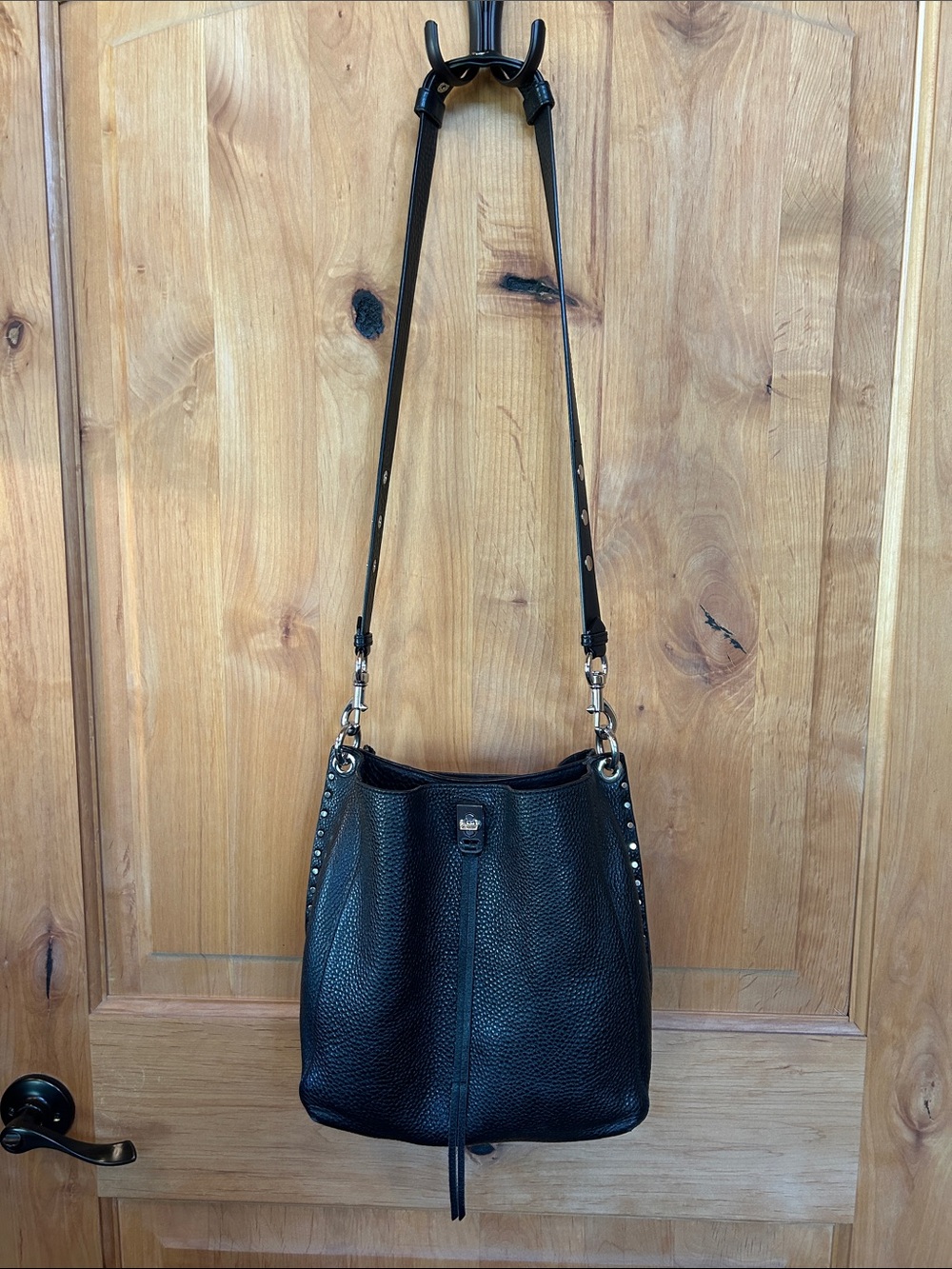 Darren Black Leather Crossbody Bucket Bag -
